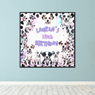 Personalised Purple Dalmatian Birthday Party Canvas Print