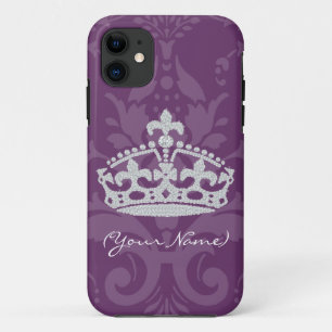 Personalised Purple Damask Diamond Princess Crown iPhone 11 Case