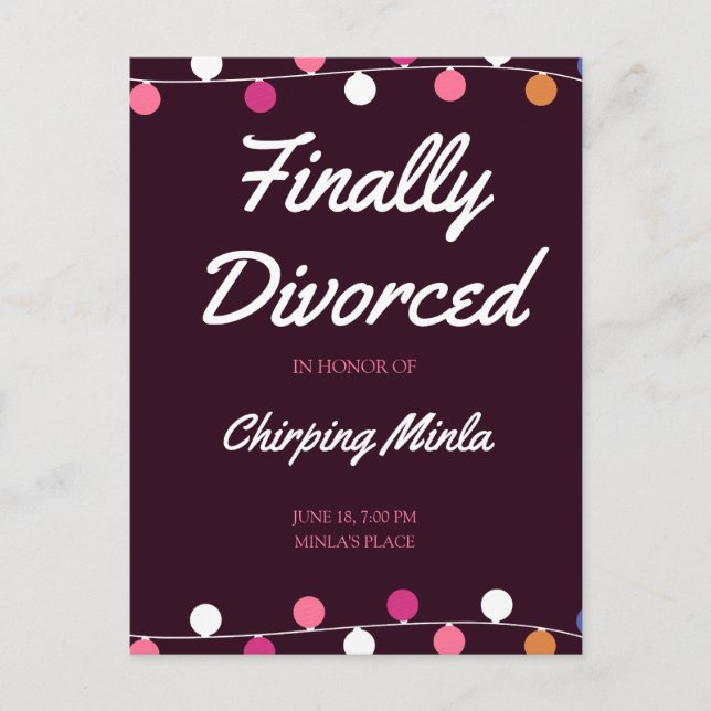 Personalised Purple Divorce Invitation Party Card (Front)