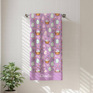 Personalised Purple Easter Bath Towel