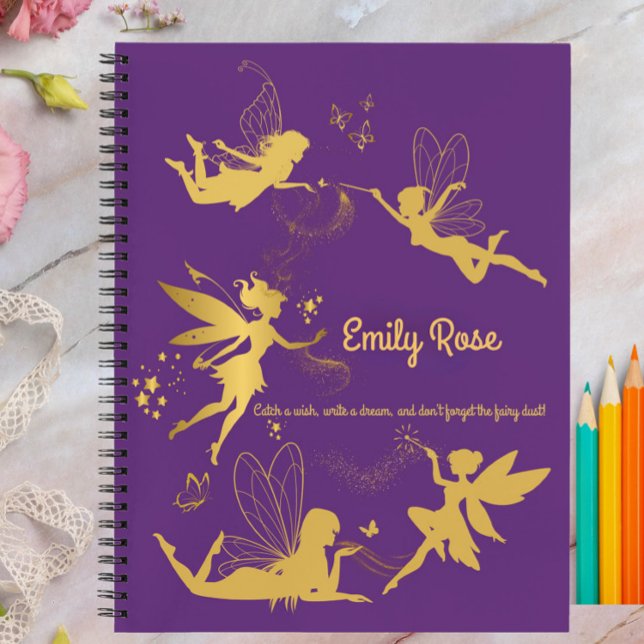 Personalised Purple Fairy Write & Draw Notebook  (Personalized Purple Fairy Journal – Custom Name Notebook for Girls with Magical Quote

)