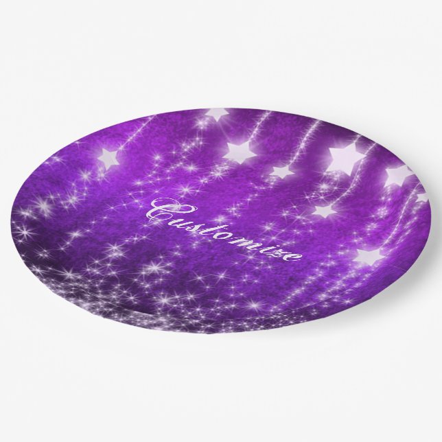 Personalised Purple Falling Stars Holiday Plates (Angled)