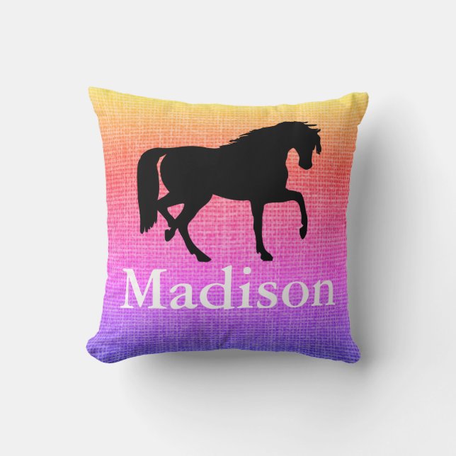Personalised Purple Faux Burlap Horse Silhouette Cushion (Front)
