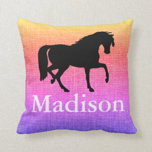 Personalised Purple Faux Burlap Horse Silhouette Cushion