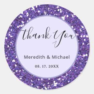 Personalised Purple Faux Glitter Classic Round Sticker