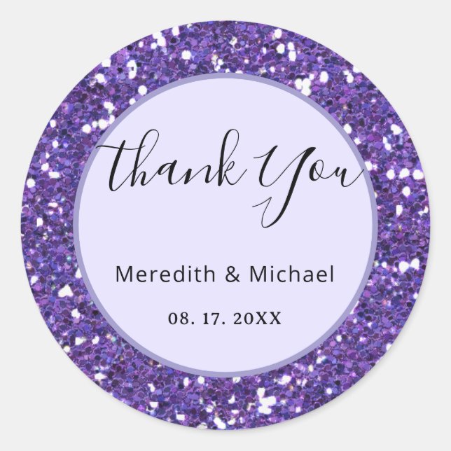 Personalised Purple Faux Glitter Classic Round Sticker (Front)