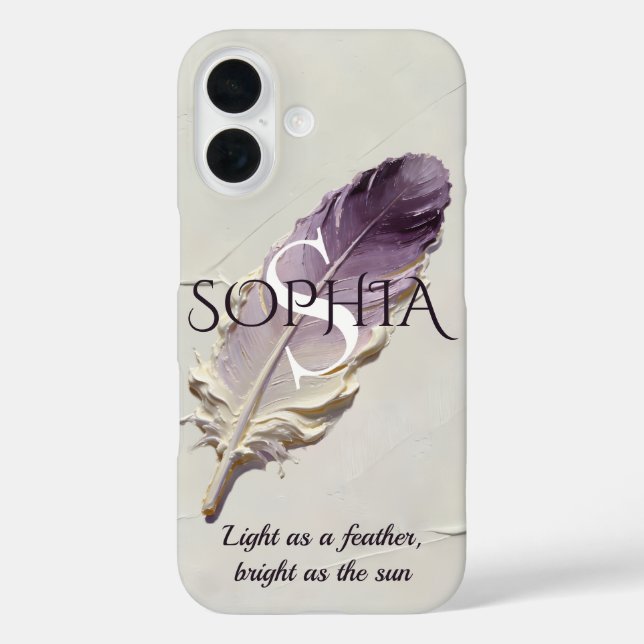 Personalised Purple Feather Custom Name Monogram Case-Mate iPhone Case (Back)