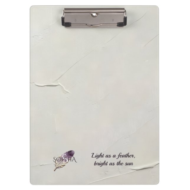 Personalised Purple Feather Custom Name Monogram Clipboard (Front)