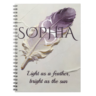Personalised Purple Feather Custom Name Monogram Notebook