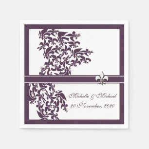 Personalised Purple Fleur de Lis Damask Style Napkin