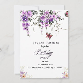 Personalised Purple Floral Birthday Invitation