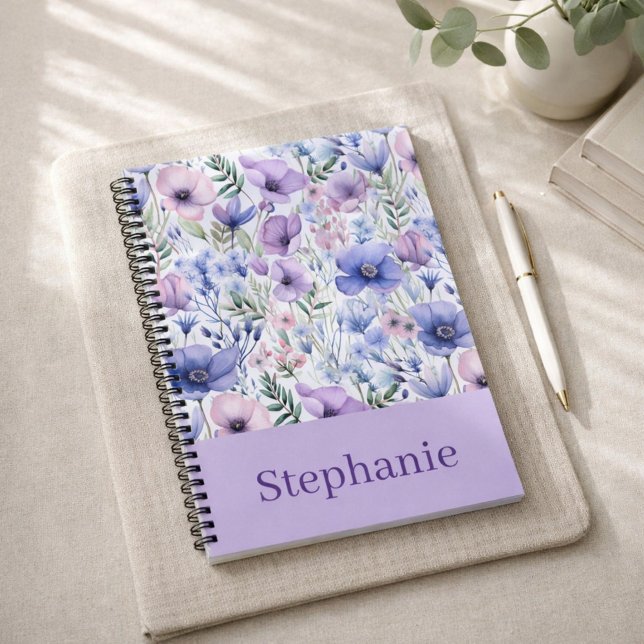 Personalised Purple Floral Elegant Custom Name Notebook (Creator Uploaded)