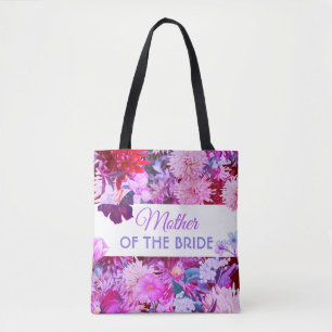 Personalised purple floral mother of the Bride Tote Bag