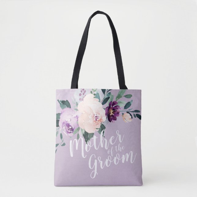 Personalised purple floral mother of the groom tote bag (Front)