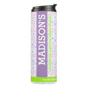 Personalised Purple Floral Name & Monogram Thermal Tumbler