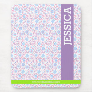 Personalised Purple Floral Name  Mouse Pad