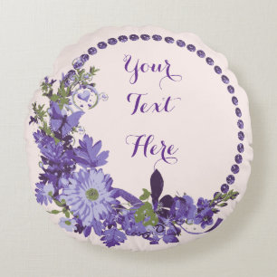 Personalised Purple Floral Round Cushion