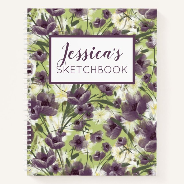 Personalised Purple Floral Sketchbook Journal (Front)