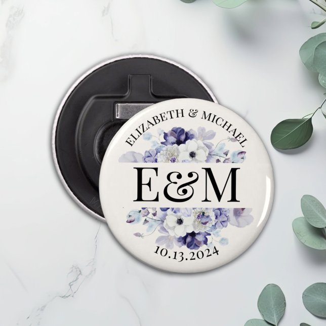 Personalised Purple Floral Wedding Favour Bottle Opener (Creator Uploaded)