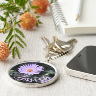 Personalised Purple Flower Nature Photography Key Ring