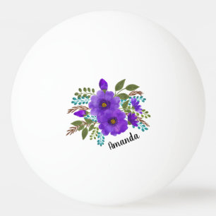 Personalised Purple Flowers Ping Pong Ball