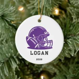 Personalised Purple Football Helmet Ornament