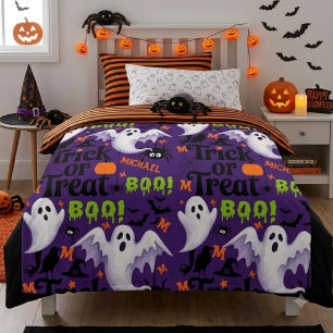 Personalised Purple Ghost Kids Name Monogram Fleece Blanket