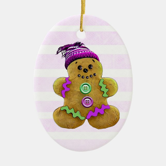 Personalised Purple Gingerbread Man Christmas Ceramic Tree Decoration (Front)