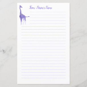 Personalised Purple Giraffe Lined Stationery