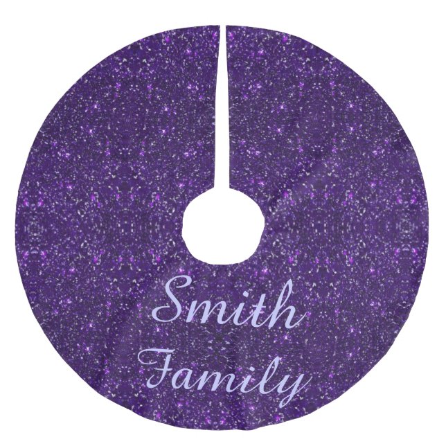 Personalised Purple Glitter Christmas Tree Skirt (Front)