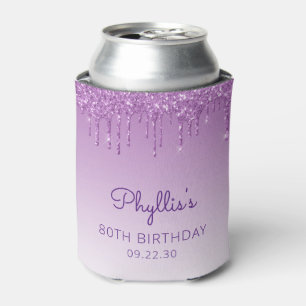 Personalised Purple Glitter Drip 80th Birthday Can Cooler