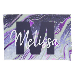Personalised Purple glitter marble Pillowcase