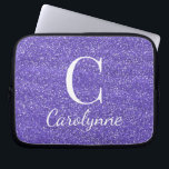 Personalised Purple Glitter Monogram Laptop Sleeve<br><div class="desc">Girly Personalised Purple Glitter Monogram Laptop Sleeve in trendy chic faux glitter with space for your name and monogram.</div>