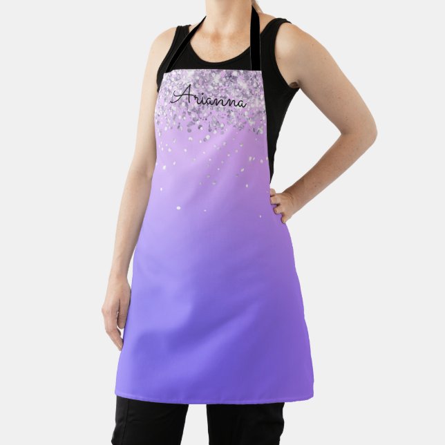 Personalised Purple Glitter Name Kitchen Apron (Insitu)