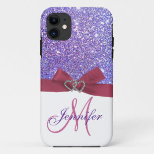 Personalised Purple Glitter, Pink Printed Bow Case-Mate iPhone Case