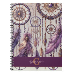 Personalised Purple & Gold Boho Dreamcatchers Notebook