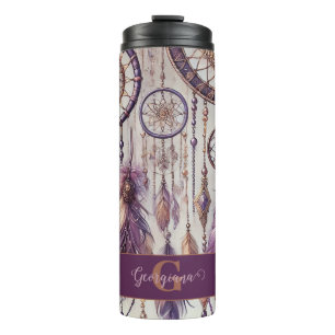 Personalised Purple & Gold Boho Dreamcatchers Thermal Tumbler