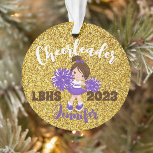 Personalised Purple & Gold Cheerleading Ornament 