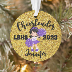 Personalised Purple & Gold Cheerleading Ornament 