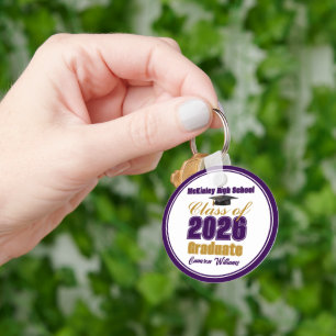 Personalised Purple Gold Class of 2026 Graduation Key Ring