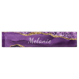 Personalised Purple Gold Custom Desk Name Plate