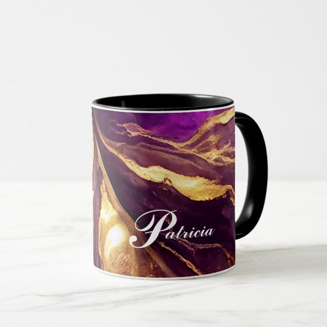 Personalised Purple, & Gold Marble Mug (Front Right)
