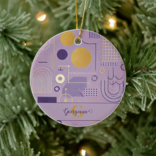 Personalised Purple & Gold Scandinavian Minimalist Ceramic Tree Decoration