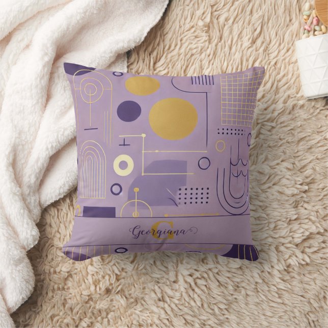 Personalised Purple & Gold Scandinavian Minimalist Cushion (Blanket)