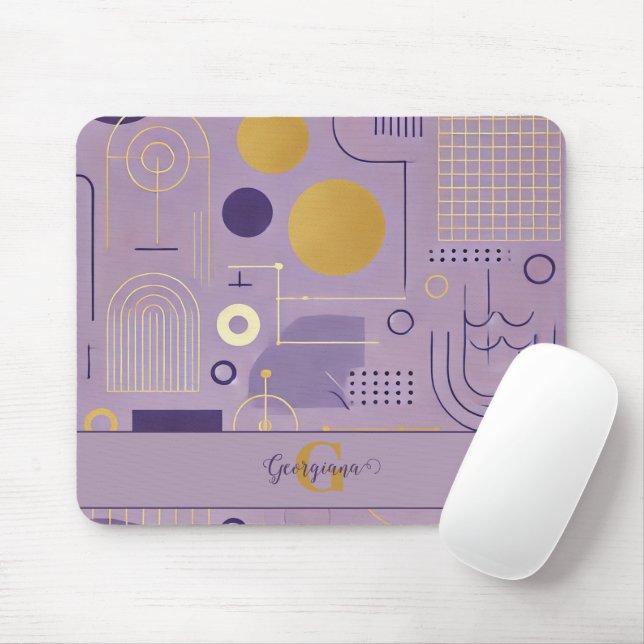 Personalised Purple & Gold Scandinavian Minimalist Mouse Pad (With Mouse)