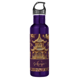 Personalised Purple & Gold Victorian Chinoiserie 710 Ml Water Bottle