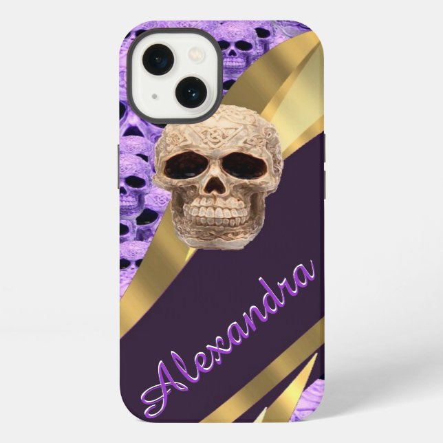 Personalised purple gothic skull iPhone case (Back)