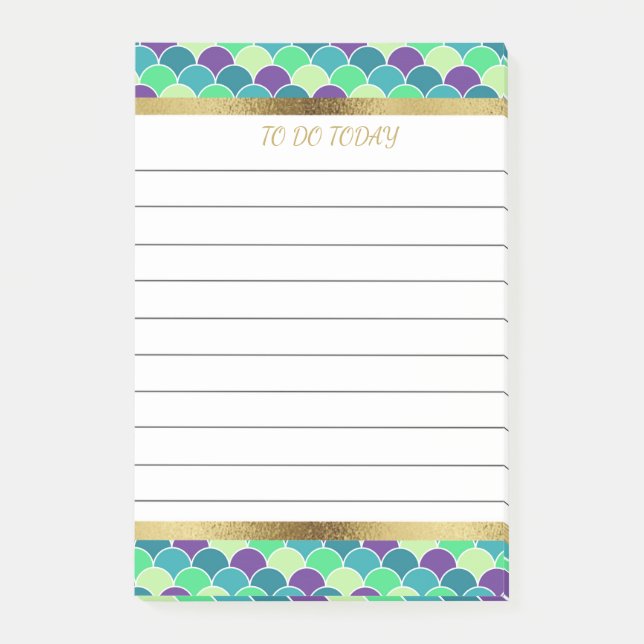 Personalised Purple Green Gold Mermaid Scales 4x6 Post-it Notes (Front)