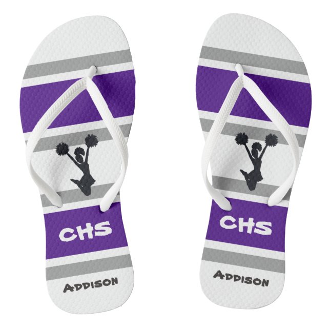 Personalised Purple & Grey Cheerleader Flip Flops (Footbed)