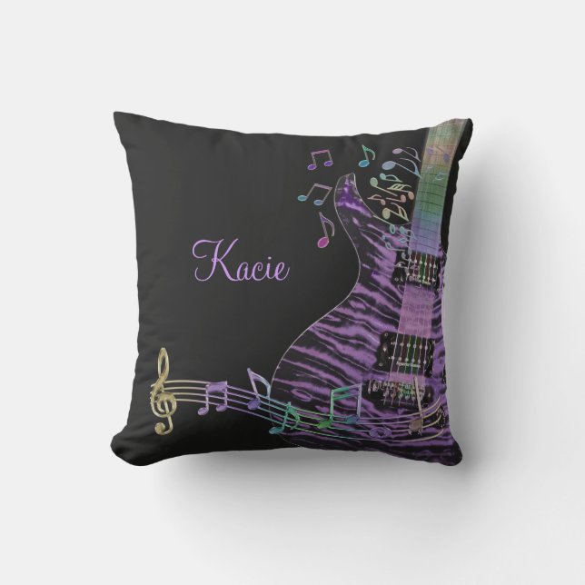 Personalised Purple Guitar with Music Notes Pillow (Front)